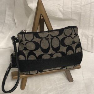 Coach Black and Khaki Signature Wristlet Clutch